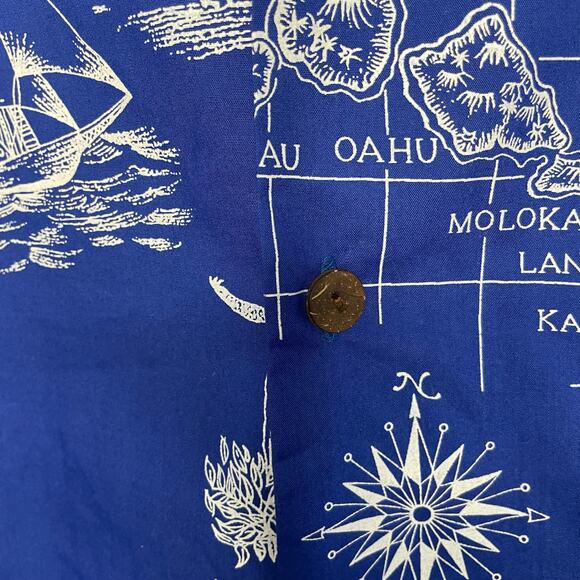 Vintage Royal Creations Blue Hawaiian Shirt Mens Size XL Bottom Up Short Sleeve - Picture 4 of 7